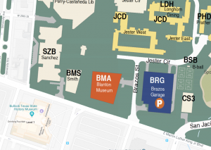 map to the Sanchez building from Brazos garage