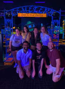 The group who braved the Texas thunderstorm to come out to minigolf